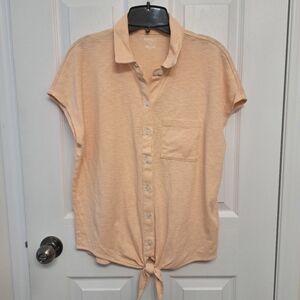 ❤️ Buffalo David Bitton Slub Knit Top Button Up Tie Front Blouse Small  Yellow